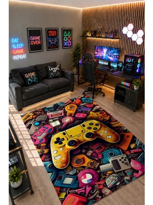Gamer Collection Kişiye Özel Üretim Dekoratif Kaymaz Taban Oyun Odası Halısı – Dijital Baskı Yıkanabilir – Farklı Ölçü Seçenekleri Dijital Baskı Halı