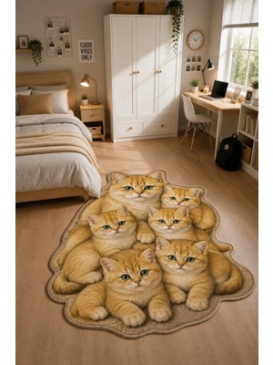 Kedi Köpek Figürlü Düzensiz Kesim Dekoratif Halı – Dijital Baskılı Kaymaz Taban Yıkanabilir Evcil Dostlar Halısı Farklı Ölçü Seçenekleri Dijital Baskı Halı