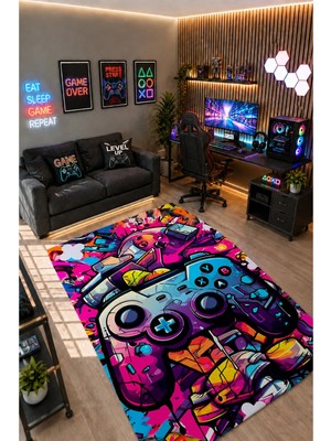 Gamer Collection Kişiye Özel Üretim Dekoratif Kaymaz Taban Oyun Odası Halısı – Dijital Baskı Yıkanabilir – Farklı Ölçü Seçenekleri Dijital Baskı Halı