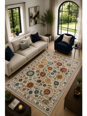 Ottoman Bloom Renkli Çiçek Desenli Modern Kaymaz Dijital Baskı Salon Halısı Dijital Baskı Halı Yıkanabilir