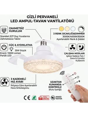 Marsilyan Gizli Pervaneli LED Ampul-Tavan Vantilatörü HV501