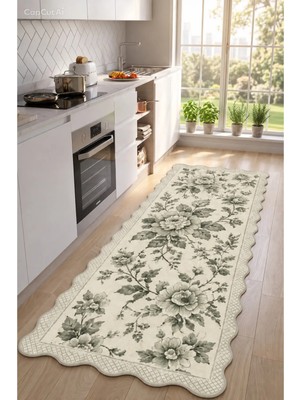 Zng Design Home Botanica Luxe Collection English Rose Kişiye Özel Üretim Dekoratif Kaymaz Taban Mutfak Halısı – Dijital Baskı, Yıkanabilir, Farklı Ölçü Seçenekleri