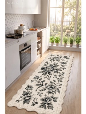 Zng Design Home Botanica Luxe Collection English Rose Kişiye Özel Üretim Dekoratif Kaymaz Taban Mutfak Halısı – Dijital Baskı, Yıkanabilir, Farklı Ölçü Seçenekleri