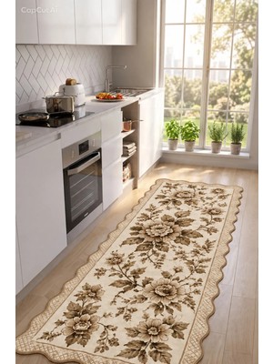Zng Design Home Botanica Luxe Collection English Rose Kişiye Özel Üretim Dekoratif Kaymaz Taban Mutfak Halısı – Dijital Baskı, Yıkanabilir, Farklı Ölçü Seçenekleri