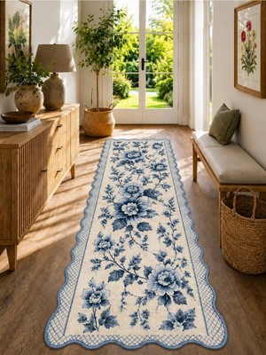 Zng Design Home Botanica Luxe Collection English Rose Kişiye Özel Üretim Dekoratif Kaymaz Taban Antre/hol Halısı – Dijital Baskı, Yıkanabilir, Farklı Ölçü Seçenekleri