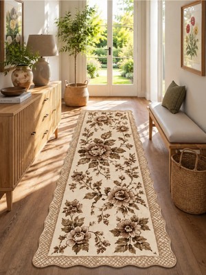 Zng Design Home Botanica Luxe Collection English Rose Kişiye Özel Üretim Dekoratif Kaymaz Taban Antre/hol Halısı – Dijital Baskı, Yıkanabilir, Farklı Ölçü Seçenekleri
