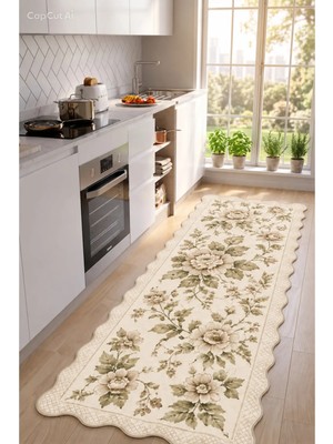 Zng Design Home Botanica Luxe Collection English Rose Kişiye Özel Üretim Dekoratif Kaymaz Taban Mutfak Halısı – Dijital Baskı, Yıkanabilir, Farklı Ölçü Seçenekleri