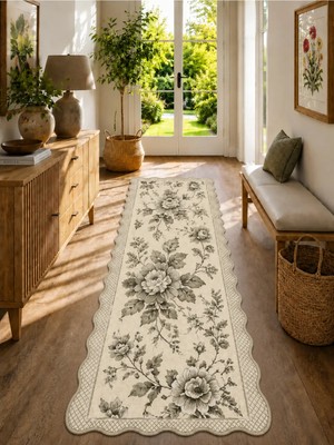 Zng Design Home Botanica Luxe Collection English Rose Kişiye Özel Üretim Dekoratif Kaymaz Taban Antre/hol Halısı – Dijital Baskı, Yıkanabilir, Farklı Ölçü Seçenekleri