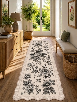 Zng Design Home Botanica Luxe Collection English Rose Kişiye Özel Üretim Dekoratif Kaymaz Taban Antre/hol Halısı – Dijital Baskı, Yıkanabilir, Farklı Ölçü Seçenekleri