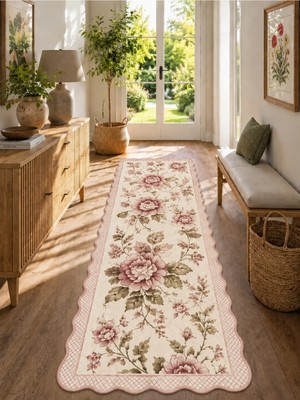 Zng Design Home Botanica Luxe Collection English Rose Kişiye Özel Üretim Dekoratif Kaymaz Taban Antre/hol Halısı – Dijital Baskı, Yıkanabilir, Farklı Ölçü Seçenekleri