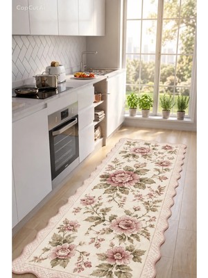 Zng Design Home Botanica Luxe Collection English Rose Kişiye Özel Üretim Dekoratif Kaymaz Taban Mutfak Halısı – Dijital Baskı, Yıkanabilir, Farklı Ölçü Seçenekleri