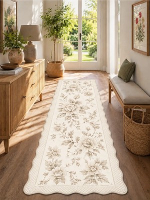 Zng Design Home Botanica Luxe Collection English Rose Kişiye Özel Üretim Dekoratif Kaymaz Taban Antre/hol Halısı – Dijital Baskı, Yıkanabilir, Farklı Ölçü Seçenekleri