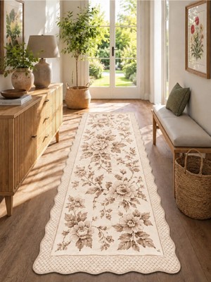 Zng Design Home Botanica Luxe Collection English Rose Kişiye Özel Üretim Dekoratif Kaymaz Taban Antre/hol Halısı – Dijital Baskı, Yıkanabilir, Farklı Ölçü Seçenekleri