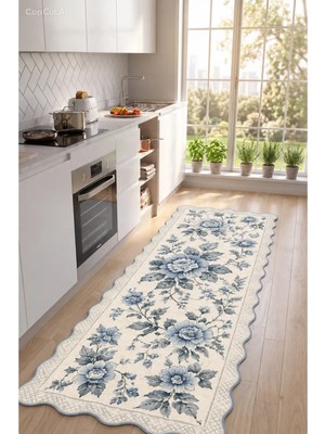 Zng Design Home Botanica Luxe Collection English Rose Kişiye Özel Üretim Dekoratif Kaymaz Taban Mutfak Halısı – Dijital Baskı, Yıkanabilir, Farklı Ölçü Seçenekleri