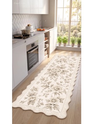 Zng Design Home Botanica Luxe Collection English Rose Kişiye Özel Üretim Dekoratif Kaymaz Taban Mutfak Halısı – Dijital Baskı, Yıkanabilir, Farklı Ölçü Seçenekleri