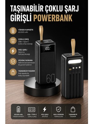 Astraltech Powerbank 60.000 Mah 4 Portlu Uzun Şarj Süreli Dijital Göstergeli