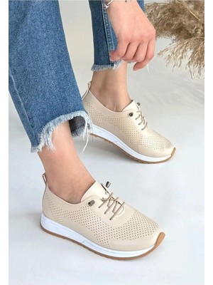Shoplaza Tone Beyaz Cilt Bağcıklı Spor Ayakkabı -