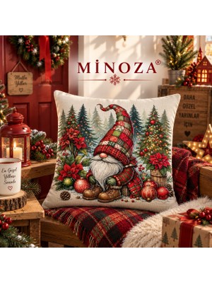 Minoza Dijital Baskılı Noel Cüce Desenli Dijital Baskılı Dekoratif Kırlent Kılıfı,christmas Gnome Cushion Cover) 1 Adet