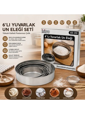 Uravas Store Raund Strainer 6pcs Metal Un Elek Seti 15-17.5-19-20.5-24-27CM (5047)