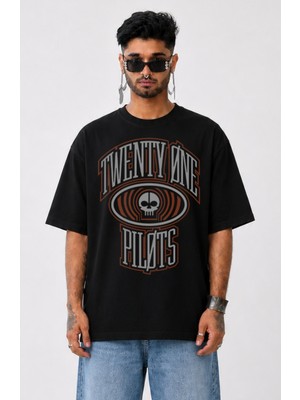 Fuddy Moda Unisex Twenty One Pilots Baskılı Bisiklet Yaka Tişört, Oversize Rock Band Temalı Tshirt