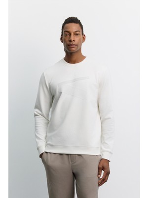 AVVA Erkek Ekru Bisiklet Yaka Baskılı İnterlok Regular Fit Sweatshirt A62Y1284