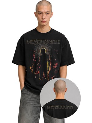 Fuddy Moda Unisex Meshuggah Ense Baskılı Bisiklet Yaka Tişört, Oversize Rock Band Temalı Tshirt