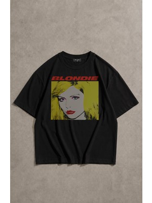 Fuddy Moda Unisex Blondie Baskılı Bisiklet Yaka Tişört, Oversize Rock Band Temalı Tshirt