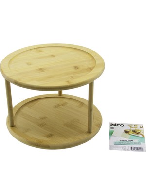 Uravas Store 2 Katlı Yuvarlak=24.5cm Döner Tablalı Ahşap Bambu Sunum Tepsisi - Mini Sofra (5528)