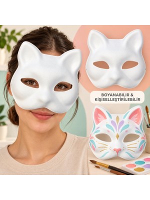Uravas Store Kendin Tasarla Kişiselleştirilebilir Boyanabilir Kedi Maskesi