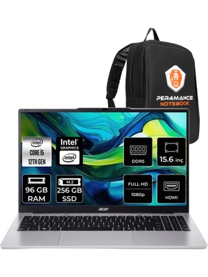Acer Aspire Lite Intel Core I5 12450H 96GB Ram 256GB SSD 15.6" Fhd Freedos NXJ7JEY001P341 Notebook + Per4 Çanta