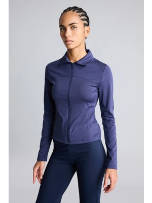 DeFacto Slim Fit Esnek Kumaş Gömlek Yaka Fermuarlı Sporcu Hırka H6015AX26SM