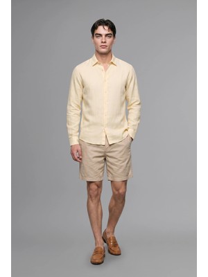 DeFacto %100 Keten Regular Fit Polo Yaka Basic Uzun Kollu Gömlek C1825AX26SM