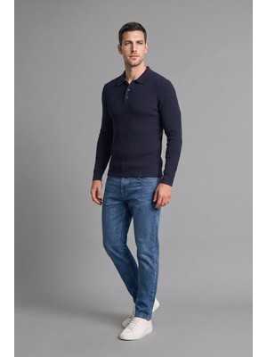 DeFacto Standart Fit Düğmeli Polo Yaka Triko Basic Kazak D1959AX26AU