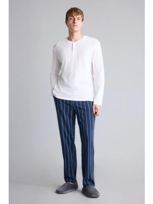 DeFacto %100 Pamuk New Regular Fit Uzun Kollu Düğme Detaylı Üst Çizgili Alt 2'li Pijama Takımı H7607AX26AU