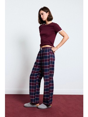 DeFacto %100 Pamuk Regular Fit Uzun Boy Flanel Kareli Pijama Altı E7617AX26AU
