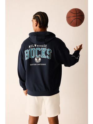 DeFacto NBA Milwaukee Bucks Oversize Kapüşonlu Cepli Fermuarlı Sweatshirt Hırka H7762AX26AU