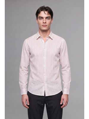 DeFacto Modern Fit Polo Yaka Pamuklu Çizgili Uzun Kollu Gömlek I1835AX26AU