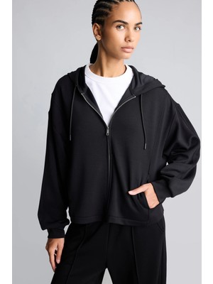 DeFacto Ultra Yumuşak Oversize Fermuarlı Kapüşonlu Cepli Basic Sweatshirt Hırka H5189AX26AU