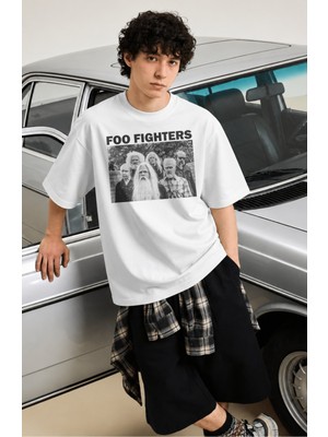 Fuddy Moda Unisex Foo Fighters Members Baskılı Bisiklet Yaka Tişört, Oversize Rock Band Temalı Tshirt