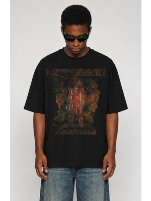 Fuddy Moda Unisex Meshuggah Immutable Baskılı Tişört, Oversize Rock Band Temalı Tshirt