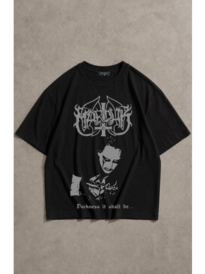 Fuddy Moda Unisex Marduk Darkness It Shall Be Baskılı Tişört, Oversize Rock Band Temalı Tshirt