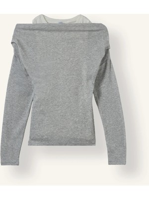 DeFacto %100 Pamuk Slim Fit Tek Omuzlu Drape Detaylı Ribana Uzun Kollu Basic Tişört I2636AX26AU