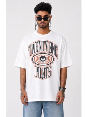 Fuddy Moda Unisex Twenty One Pilots Baskılı Bisiklet Yaka Tişört, Oversize Rock Band Temalı Tshirt