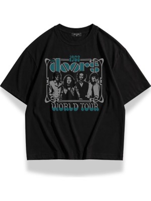 Fuddy Moda Unisex 1968 The Doors World Tour Baskılı Tişört, Oversize Rock Band Temalı Tshirt