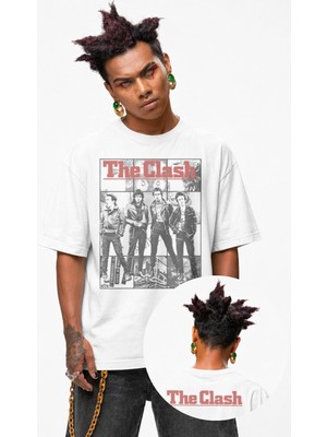 Fuddy Moda Unisex The Clash Members Ense Baskılı Tişört, Oversize Rock Band Temalı Tshirt