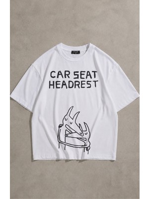 Fuddy Moda Unisex Car Seat Headrest Baskılı Tişört, Oversize Rock Band Temalı Tshirt