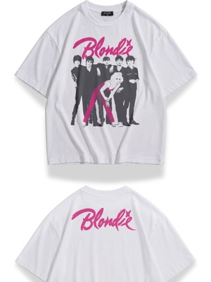 Fuddy Moda Unisex Blondie Members Ense Baskılı Tişört, Oversize Rock Band Temalı Tshirt