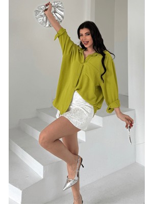 Paw Garage Kadın Perla Tek Cepli Oversize Gömlek, Geniş Kalıp Gömlek, Ayrobin Gömlek