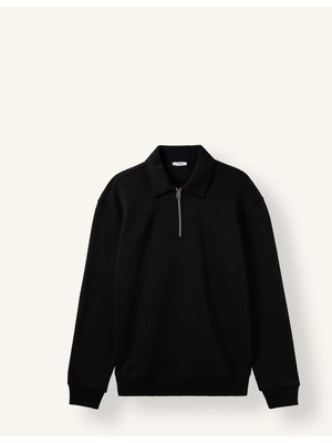 DeFacto Pamuklu Regular Fit Polo Yaka Kalın Kumaş Sweatshirt H1833AX26AU