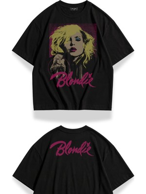 Fuddy Moda Unisex Blondie Ense Baskılı Bisiklet Yaka Tişört, Oversize Rock Band Temalı Tshirt